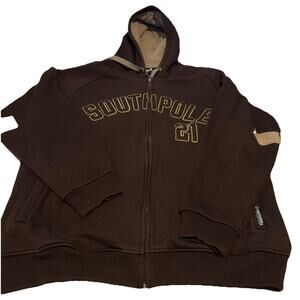 Vintage Southpole Hoodie Y2K Style Full Zip Brown Men’s Size XL